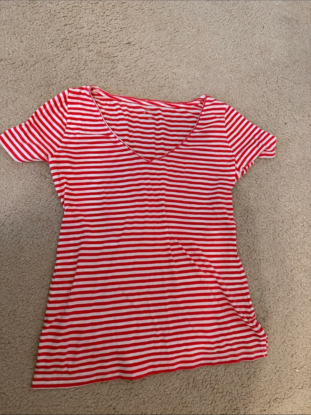 Women’s Red and White Striped V-Neck Tee